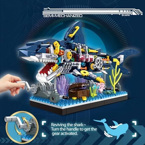Mechanical Shark Building Blocks Set, Rotatable Shark Toys, 499 PCS - Image 2