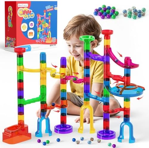 MaxTronic Marble Run Kit for Kids,Upgrade Marble Maze Kit 16mm Marbles 109pcs Building Blocks STEM Learning Toys Christmas Birthday Gift for Kids Aged 3-12 by MaxTronic