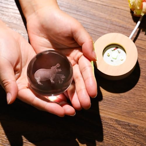 3D Hippopotamus Gifts for Women Crystals Ball 60mm - Hippopotamus Figurines Decor Glass Animals Figurine Hippo Gifts Stuff for Room Birthday for Best Friend Lovers Keepsake Paperweight - Image 4