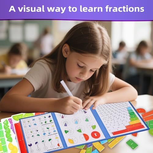 Magnetic Fraction Demonstration Book,Magnetic Fraction Tiles & Fraction Circles,Montessori Fraction Manipulatives Learning Games for Kids,Fraction Manipulatives for Elementary School (Fox) - Image 2