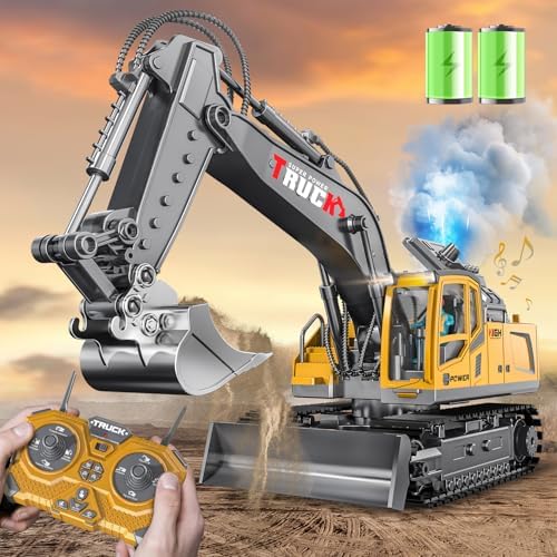 Remote Control Excavator Toy for Boys,17 Channel 1:16 RC Excavator Toys with Metal Shovel/Spray/Lights/Sounds,RC Digger Construction Vehicles Toys Gift for Boys 7 8 9 10 11 12 Year Old Kids - Image 2