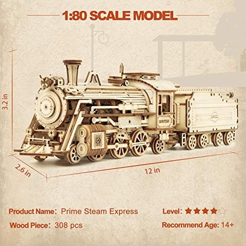 ROKR Model Car Kits Wooden 3D Puzzles Model Building Kits for Adults to Build-Educational Brain Teaser Assembly Model, Desk Decor/DIY Hobbies/Gifts (Prime Steam Express/12.1 * 2.7 * 3.3) - Image 6