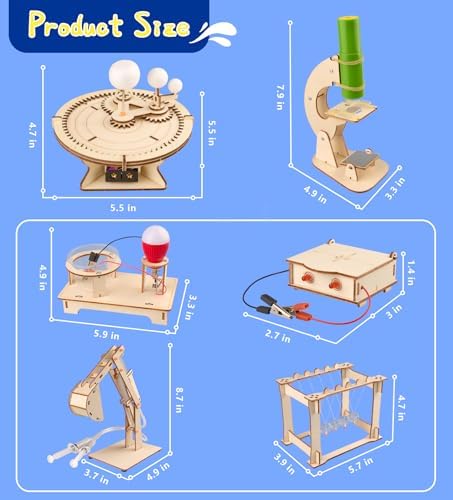 6-in-1 STEM Science Kits for Kids, Wood Arts and Craft Kits, STEM Toys for Boys Girls Age 8-12 5-7 8 10 12 13 14 Gift Idea, 3D Puzzles Building Engineering Model Set - Image 6