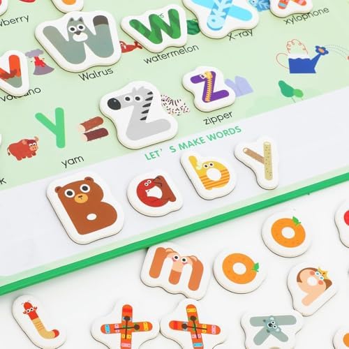78 PCS Magnetic Letters and Numbers, Uppercase and Lowercase Magnetic Alphabet Letters Book, Anti-Lost Travel ABC Learning Toys, Animal Shaped Wood Educational Set for Kids 3-5 - Image 6