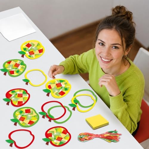 Qyeahkj 36 Set Fall Apple Suncatchers Crafts for Kids DIY Autumn Window Tissue Paper Craft Kit Hanging Decor for Back to School Home Activity Art Project Birthday Party Favor Gift - Image 5