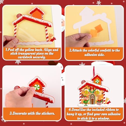Renbuzhu 40PCS Christmas Crafts Bulk: Gingerbread House Paper Suncatchers DIY Kit for Winter Xmas Holiday Activities Decorations, Window Stained Glass Effect Art Ornaments - Image 4