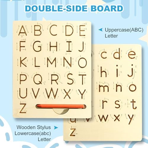 Wooden Letters Practicing Board,Reusable Handwriting Alphabet Tracing Board Double-Sided Toddlers and Preschool Gifts Learning Toys Learning to Write ABC for Kids Ages 3-8 - Image 2