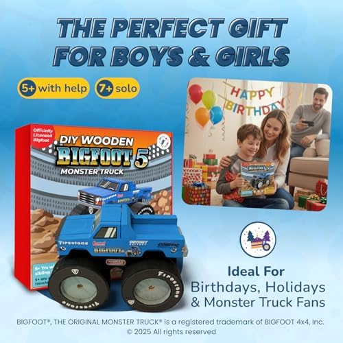 DIY Bigfoot 5 Monster Truck Wooden Kit w/Stickers & Paint (Large 5 1/4")- Officially Licensed Kids Building & Painting Kit - Wooden Painting & Building Kits for Kids - Ages 5-8 Years Stem & Paint Toys - Image 6