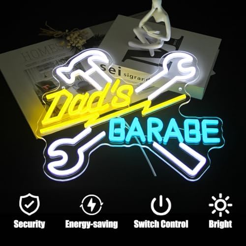 Dad's Garage Neon Sign with Wrench and Hammer for Man Cave Workshop Decor - Image 3