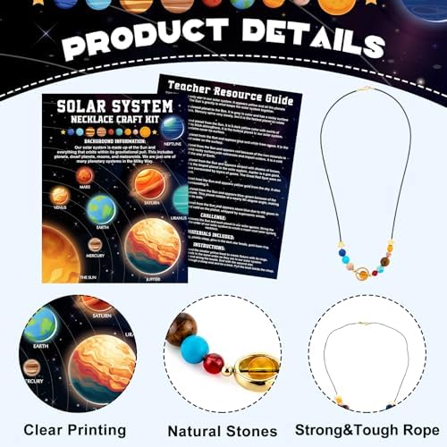 Tondiamo 24 Sets Solar System Bead Necklace DIY Craft Kit, Space Planet Beads Jewelry Making Kit with Cards and Cords for Educational Activities Art Projects DIY Craft Set Party Favor Supplies - Image 3