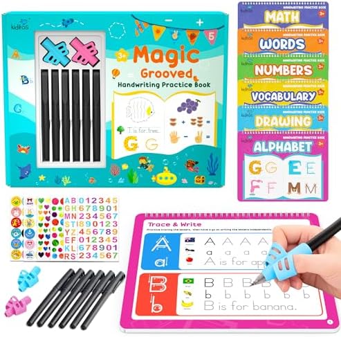 Kiditos Magic Grooved Writing Practice Books for Kids Ages 3-5, 6-Book Set by Kiditos