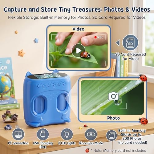 2-in-1 Kids Microscope and Telescope, 1000X Handheld Digital Microscope for Kids, 2.0" Screen, 8 LED, 10X Pocket Telescope for Outdoor, 1080P Camera STEM Toys Gifts for Boys Girls 4-12, Indigo - Image 5