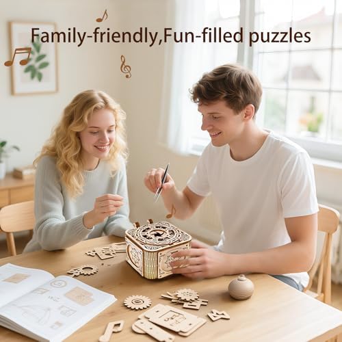 3D Wooden Puzzles for Adults, Mystery Jewelry Box with Music, DIY Wood Crafts/Hobbies Desk Decor, Mechanical Model Kit to Build, Gift for Teens Girls Women Man on Birthday/Christmas (Jewelry Box) - Image 5
