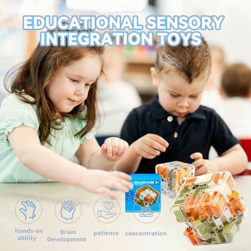 3D Cube Puzzle with Ball Track, Brain Teaser Logic Toy for Kids & Adults, Handheld Twist Challenge Cube for Spatial Reasoning, Easter Basket Stuffers for Boys Girls 8-12 Gifts(Blue) - Image 4
