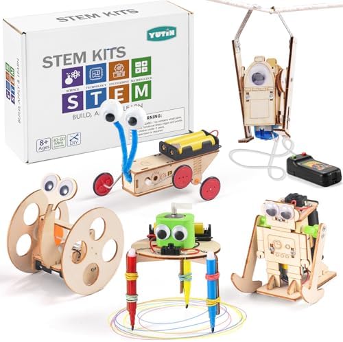 5-in-1 STEM Kit for Kids Ages 6-8 8-10, Wood Robot Building Science Kits by Yutin