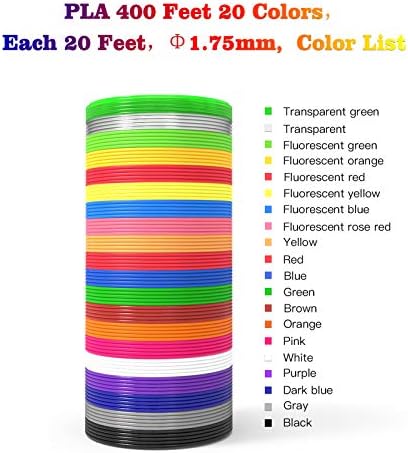 3D Pen Filament 400 Feet 20 Colors, dikale 3D Printing Pen Refills PLA Bonus 250 Stencil eBook, 3D Printer Pen Filament 1.75mm Smooth Printing - Image 2