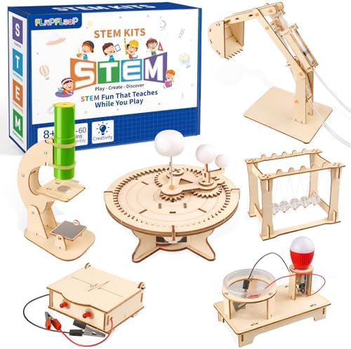 6-in-1 STEM Science Kits for Kids, Wood Arts and Craft Kits, STEM Toys for Boys Girls Age 8-12 5-7 8 10 12 13 14 Gift Idea, 3D Puzzles Building Engineering Model Set by FliipFlaap