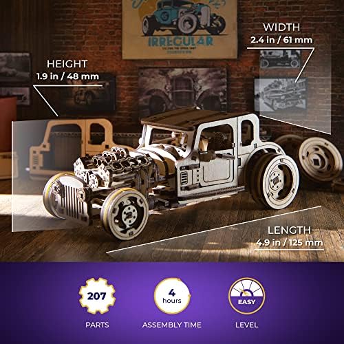 UGEARS 3D Car Model Puzzle - Hot Rod Furious Mouse with Innovative Dual Engines - 3D Wooden Puzzles for Adults and All Family- Realistic Scaling Hot Rod Model Car Kits to Build - 3D Puzzle Model Kits - Image 2