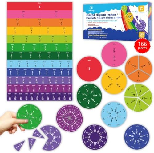 166 PCS Simply Magic Magnetic Fraction Tiles & Fraction Circles Percentages by SimplyMagic
