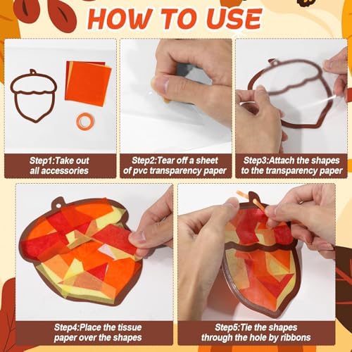 Qyeahkj 36 Set Fall Acorn Suncatchers Crafts for Kids DIY Autumn Window Tissue Paper Craft Kit Hanging Decor for Thinkgiving School Home Activity Art Project Birthday Party Favor Gift - Image 4