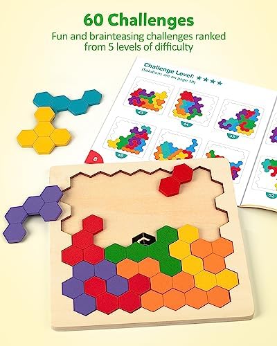 Coogam Wooden Tangram Puzzle, Color Shape Pattern Jigsaw Brain Teasers 3D Logic IQ Game Geometric Blocks Montessori STEM Educational Toys Gift for All Age - Image 4