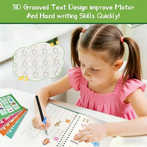 2-Stage Kids Groove Handwriting Workbook Ages 3-8, Reusable No-Groove Dotted Tracing Book, Preschool Alphabet Math Learning Activity Book, Educational Gift with Magic Disappearing Pens - Image 6