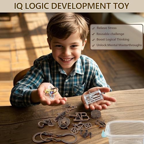 12Pcs Brain Teaser Puzzles for Adults and Teens, 3D Metal Puzzle Set with Various Difficulty Levels, IQ Logic Challenge Disentanglement Game, Fun Handheld Brain Teasers for Focus, Gifts for Boys Girls - Image 5