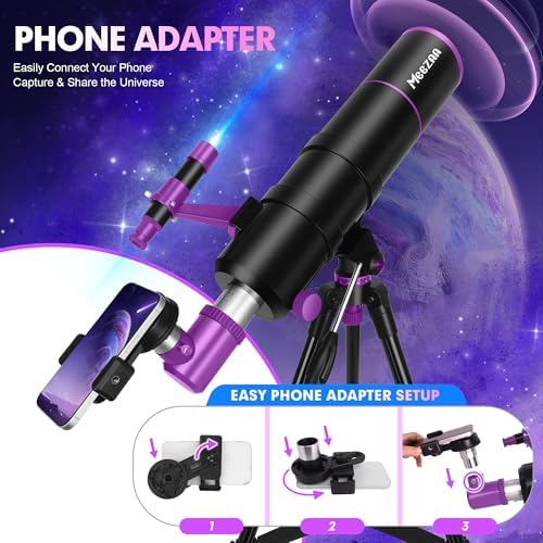 MEEZAA Telescope, Telescope for Adults High Powered, 90mm Aperture 550mm Portable Refractor Telescopes for Kids & Astronomy Beginners Stargazing with Tripod, Phone Adapter, Carry Bag & Moon Filter - Image 6