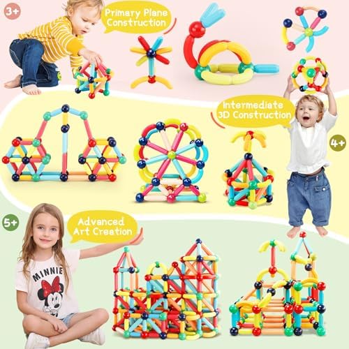 64PCS Magnetic Building Blocks, Montessori Magnet Toys for Kids Ages 3+, STEM Learning Toys for Boys and Girls, Creativity Kids Game - Image 4