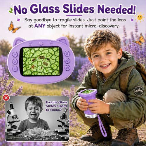 Kids Microscope, 4K 1000X, 2.4" Screen, STEM Toy Ages 4-8, Violet - Image 2