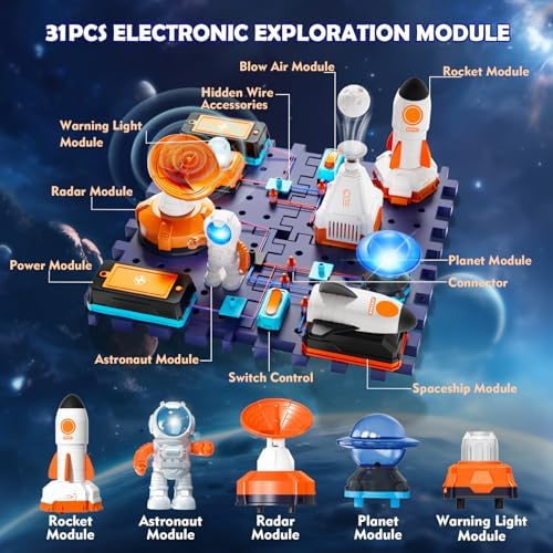 VATOS Space Science Circuit Kits for Kids - 31PCS Electronics Exploration STEM Kit with 100+ Projects, Rocket Launcher & Light Up Astronaut | Educational Learning Toy Gift for Boys Girls Ages 6+ - Image 5