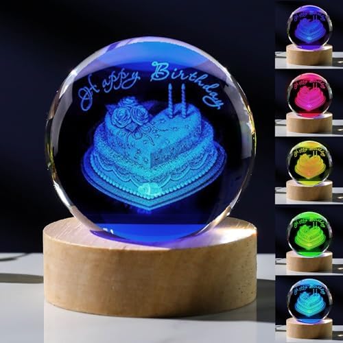 3D Birthday Gifts for Women Crystals Ball 60mm - Birthday Figurines Decor Glass Birthday Cake Figurine Decor Stuff for Best Friend Lovers Mom Dad Keepsake Paperweight by Unknown