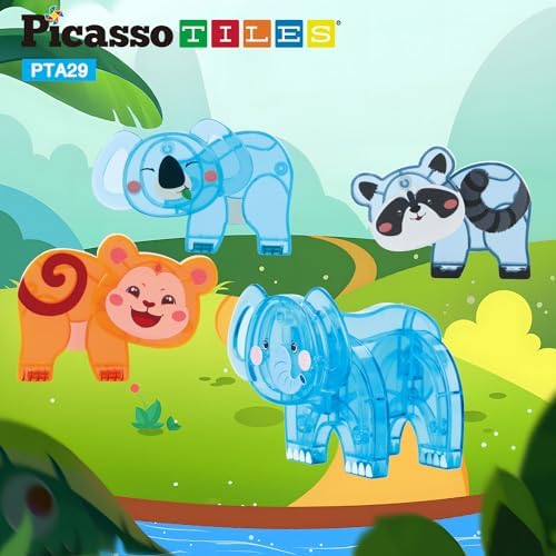 PicassoTiles Magnet Tile Animal Friends Action Figure Playset Mix or Match Figurine Wildlife Character Toy STEM Learning Construction Building Magnetic Tiles Educational Pretend Play Kit Ages 3+ PTA29 - Image 2