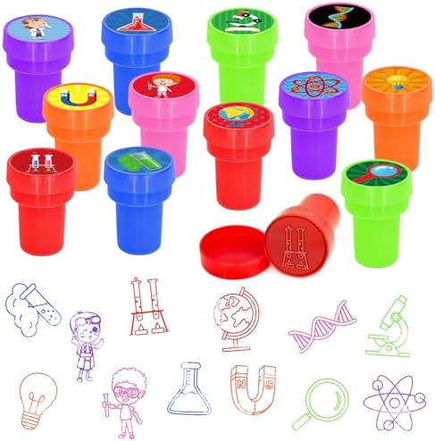 Cinrobiye 24 Pcs Science Stampers Party Favor Set, Cute Science Lab Stamps for Kids Birthday Party, Classroom Rewards, Educational Learning Toys, Goody Bag Fillers, STEM Party Supplies by Cinrobiye