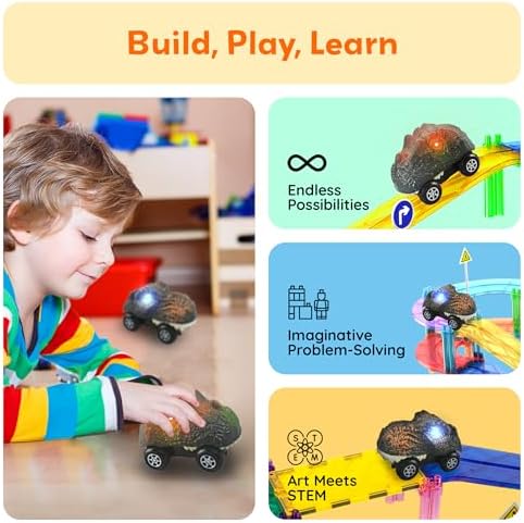 PicassoTiles 2 Piece Swift Highly Detailed Race Track Truck Dinosaur Cars Accessories in Bulk Package Compatible with STEM Magnetic Tile Race Track Building Kits for Kids Boys & Girls Ages 3+ PTE10 - Image 4