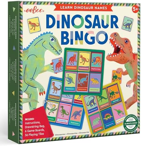 eeBoo: Dinosaur Bingo for Kids Ages 5+, Prehistoric Theme Learning Game that Teaches Dinosaur Names & Builds Vocabulary by eeBoo
