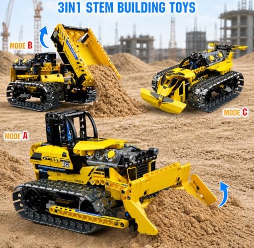 zinat 3 in 1 RC Bulldozer Building Set, STEM Construction Vehicle Kit with App & Remote Control, Tracked Engineering Toy Gift for Kids Boys Girls Ages 6+ - 452Pcs - Image 2