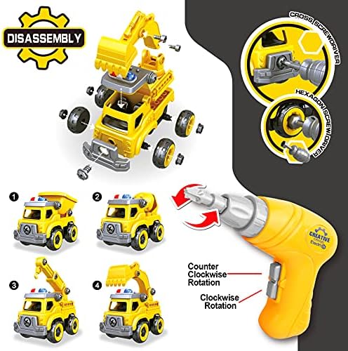 4-in-1 Take Apart Car Toys for Boys, DIY Engineering Construction Trucks - Image 2