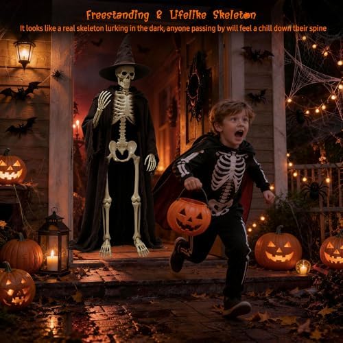 breesky Life Size Skeleton for Halloween: 4.43ft Realistic Human Anatomy Full Body Skeleton Model with 360° Posable Movable Arms - Skeletons for Outdoor Yard Haunted House Atmosphere Decoration - Image 4