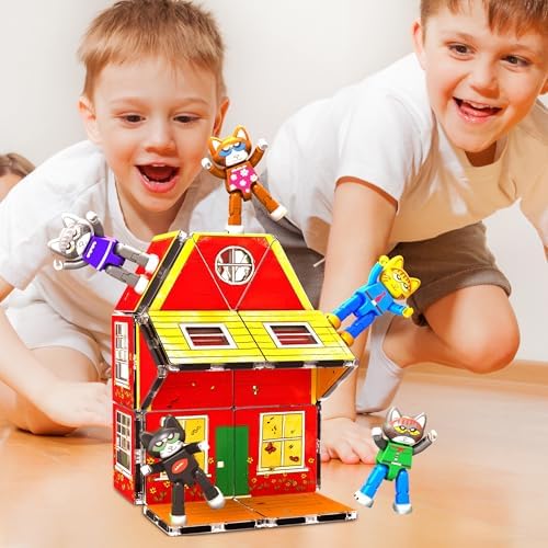 PicassoTiles 6pcs Pete the Cat Magnetic Figures Family Animal Action Character Toddler Toys Magnet Expansion Pack Building Blocks Add-on Educational STEM Learning Kit Construction Brain Tiles PTC01 - Image 2