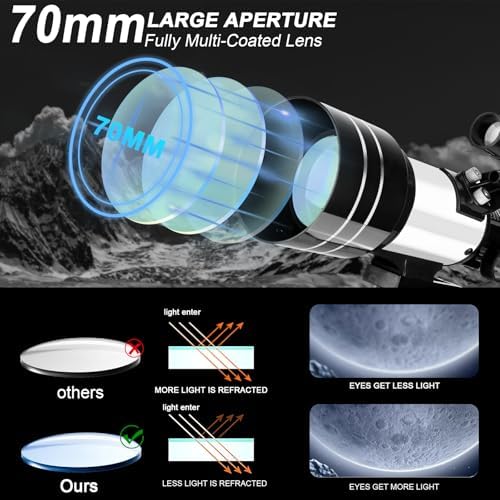 70mm Aperture Portable Refractor Telescope with Tripod and Phone Adapter - Image 3
