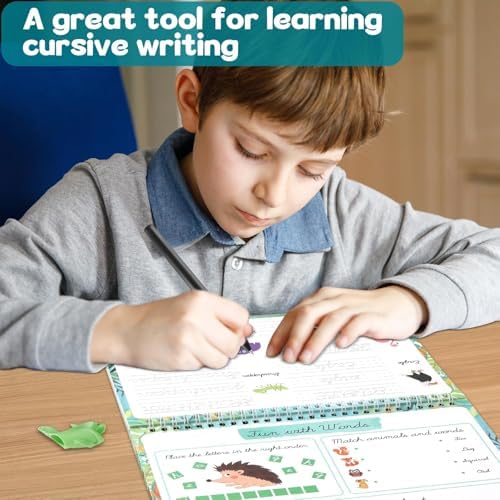 gisgfim Grooved Cursive Handwriting Workbook Magic Reusable Grooved Cursive Handwriting Practice Guided Tracing with Disappearing Ink Pens for Beginners Kids Learning Activities Supplies (Words) - Image 5