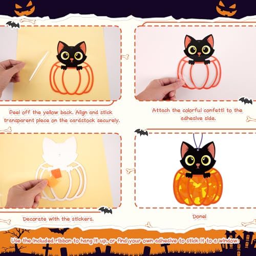 Renbuzhu 40PCS Halloweens Crafts Bulk: Ghosts Pumpkins Paper Suncatchers DIY Kit Party Activities Decorations, Window Stained Glass Effect Art Supplies - Image 5