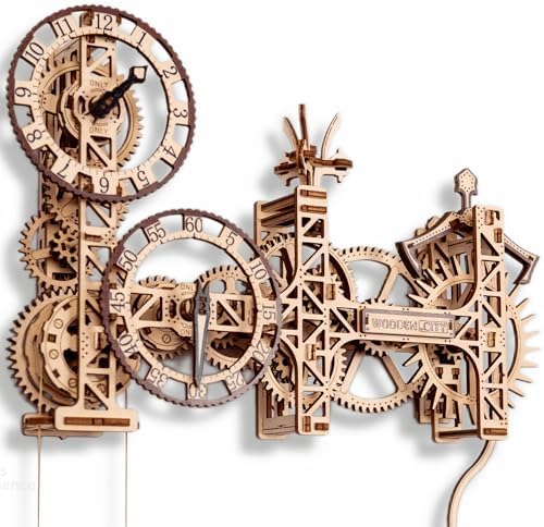 WOODEN.CITY Steampunk Wall Clock – 3D Wooden Clock Puzzle for Adults & Teens, Mechanical Pendulum Clock Building Kit with 257 Pieces by WoodenCity