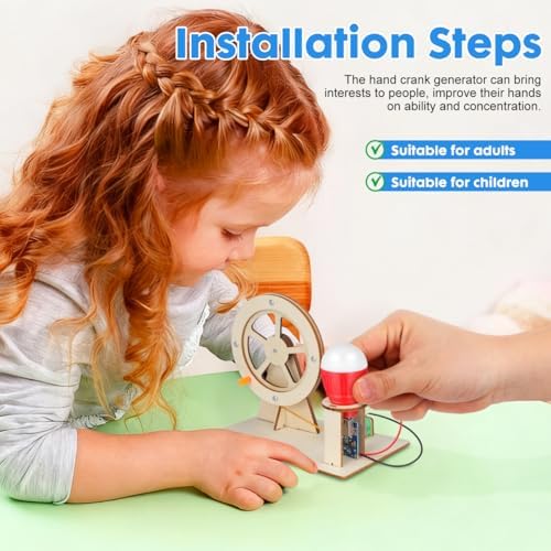 Hand Crank Generator Science Kit DIY Assembly Hand Generator for Electricity Experiments Manual Current Output Model for Kids Physics Learning 5.90 X 4.72 X 3.34 in - Image 7