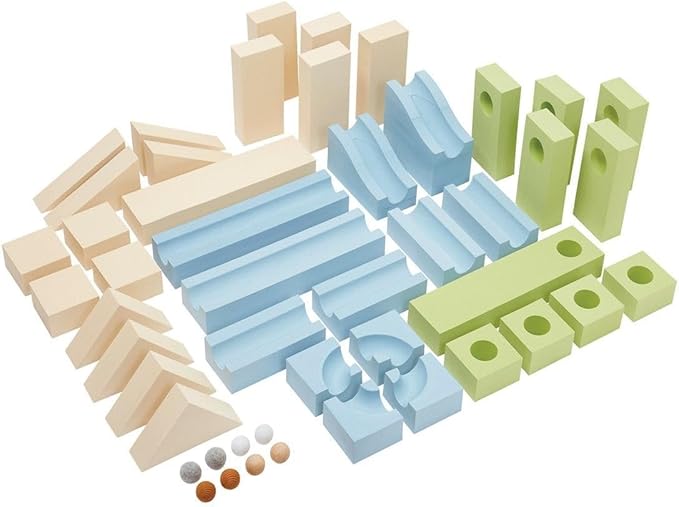 Kaplan Early Learning Ramp and Roll Discovery Blocks Set - 48 Pieces - STEM Marble Run Building Toy for Toddlers & Preschoolers, Oversized Foam Blocks with Included Balls, Physics and Engineering Play