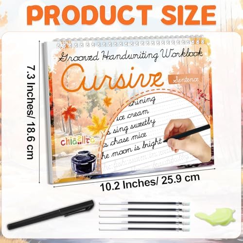 chiazllta Grooved Cursive Handwriting Workbook with Disappearing Ink Pens Magic Reusable Grooved Cursive Writing Practice for Beginners Kids Kickoff Student Workbook Homeschooling Supplies (Sentence) - Image 2