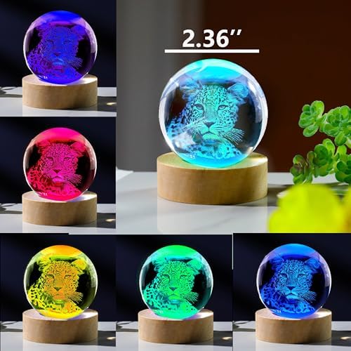 3D Cheetah Gifts for Women - Crystals Ball 60mm - Glass Animals Figurine Cheetah Decor Stuff for Anniversary Birthday - Image 3