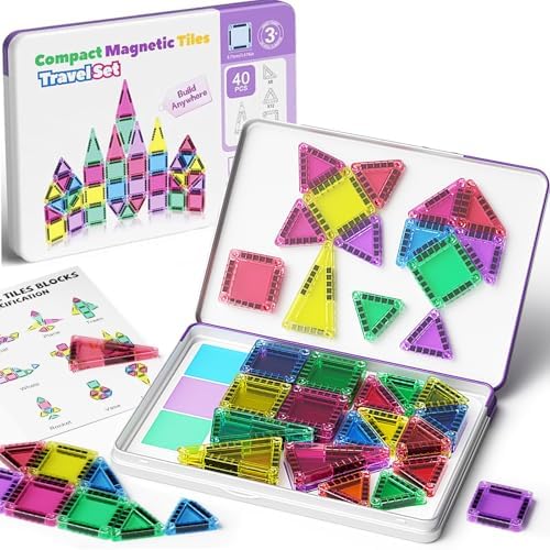 WMDXU Mini Magnetic Tiles Girls: Travel Building Set with Iron Box for 3+ by WMXDU