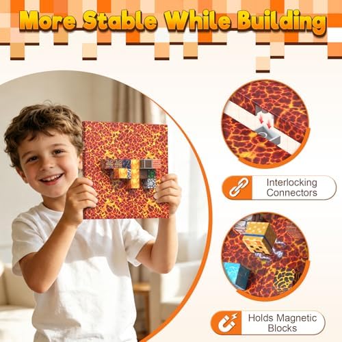 8PCS 4" x 4" Magnetic Building Block Base Plates for Kids, Strong Grip Magnetic Tiles Base Compatible with Most Popular Magnetic Blocks & Cubes, STEM Educational Toys for Boys Girls Ages 3+ (Lava) - Image 2